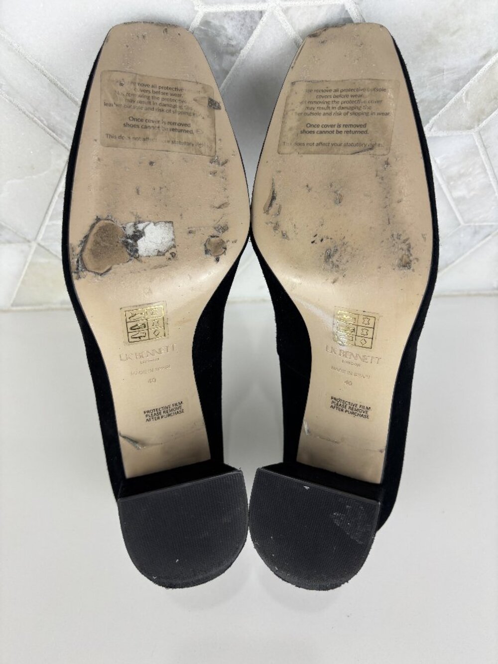 10 LK Bennett Sally Square Toe Pump Heel Court Black Leather Suede Block Heel - Picture 11 of 14